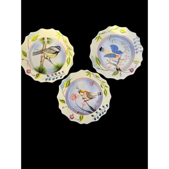 Set Of 3 Home Interiors Decorative Bird Plates With Scalloped Edges & Colorful - Picture 1 of 6